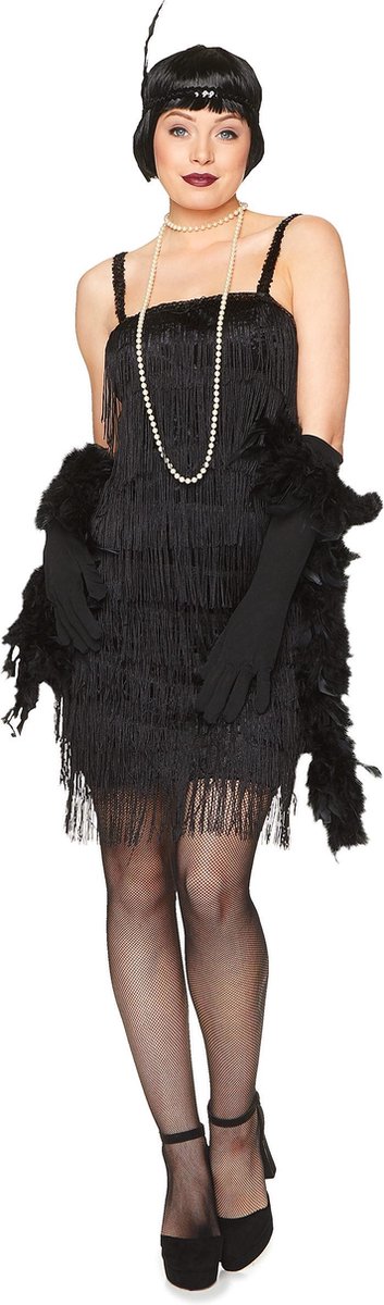 Karnival Costumes 20's Party Jaren 20 Stralende Zwarte Flapper Jurk Charleston Kostuum Carnavalskleding Dames Carnaval - Polyester - Zwart - Maat XS - 3-Delig Jurk/Handschoenen/Hoofdband