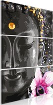 Schilderij - Boeddha met bloem , 3 luik