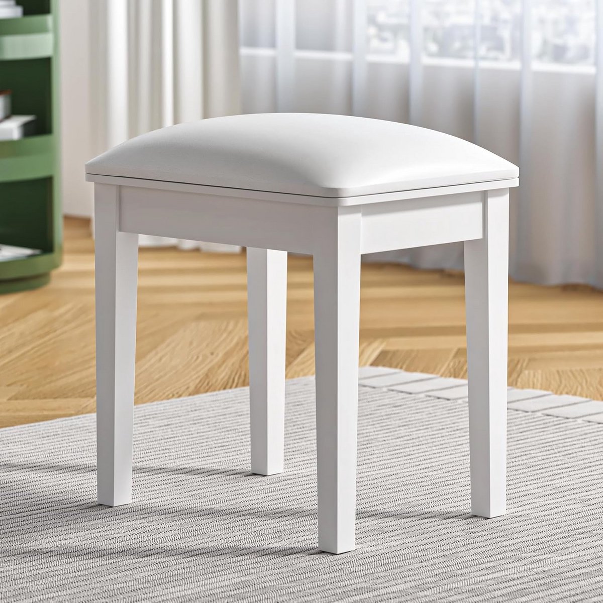 Houten Kaptafel Kruk met PU Bekleding en Rechte Poten