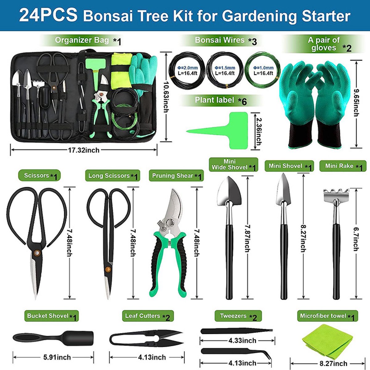 24-delige gereedschapsset, geschikt voor beginners, bonsai-set, gereedschap voor het vormgeven en onderhouden van bonsai, tuingereedschapsset voor bonsai. — cadeau in Tuin & Klussen - foto 2