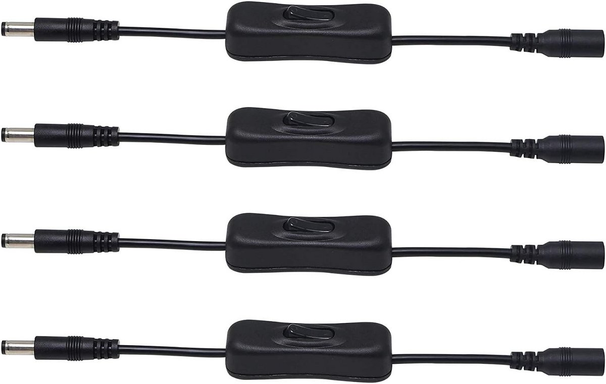 4x DC Stroomkabel 20cm met Inline Aan/Uit Schakelaar - 5.5x2.5mm Jack Connector voor LED en Beveiligingscamera