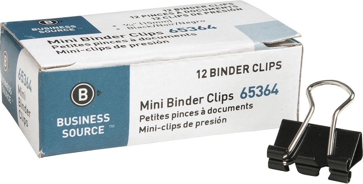 Mini Zwarte Binderclips - 12 Stuks - 15mm Breed - Sterke Klemkracht voor Documenten