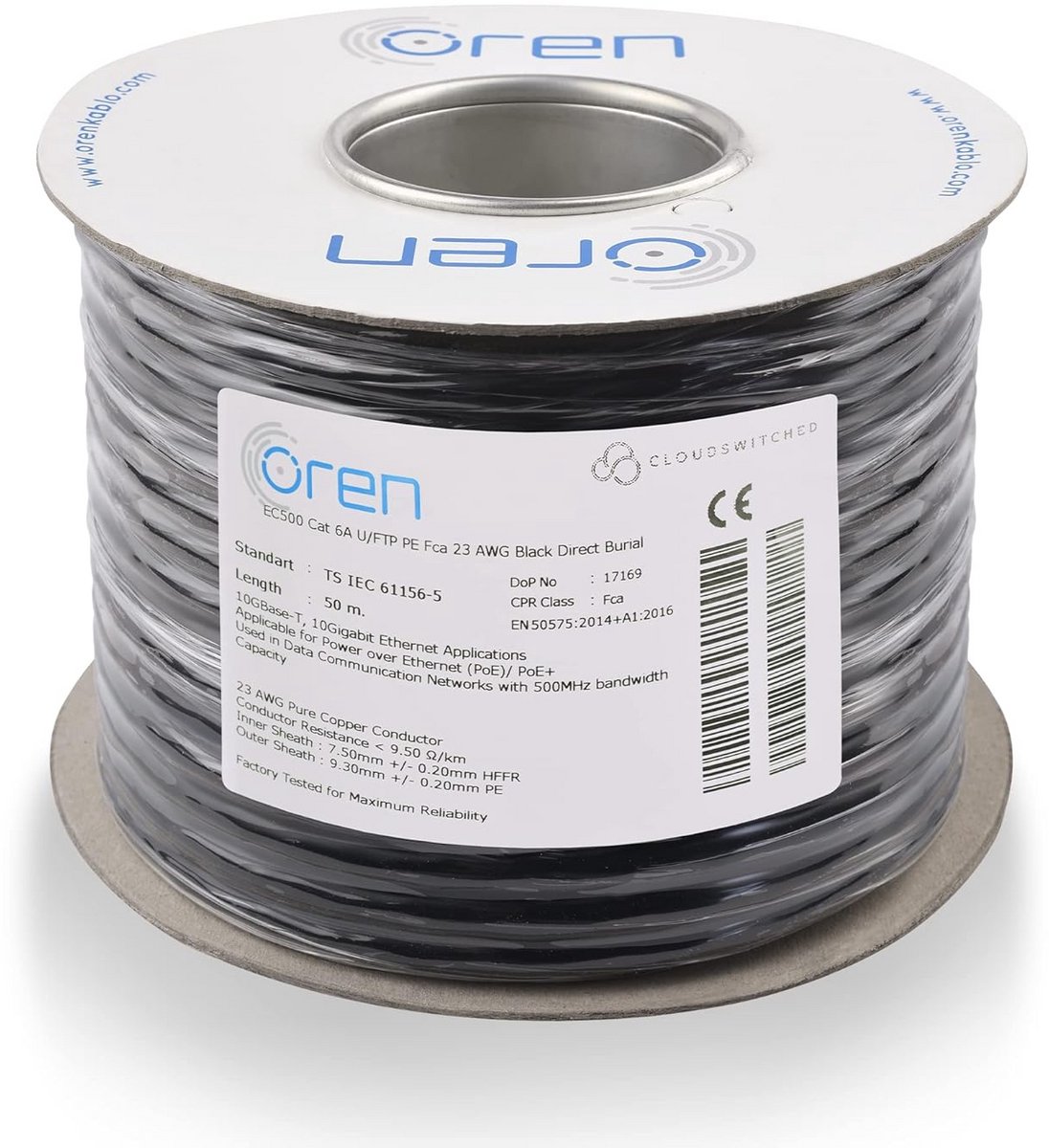 Buiten Ethernetkabel CAT6A 50m Direct Burial Zuiver Koper U/FTP 10GbE
