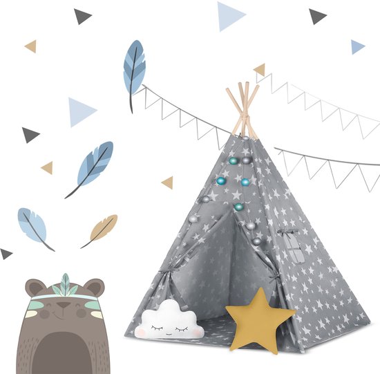 Unyqoos® Kinderlijke Tipi Tent van Natuurlijk Katoen met Accessoires voor Binnen en Buiten van Merkloos — afbeelding 3