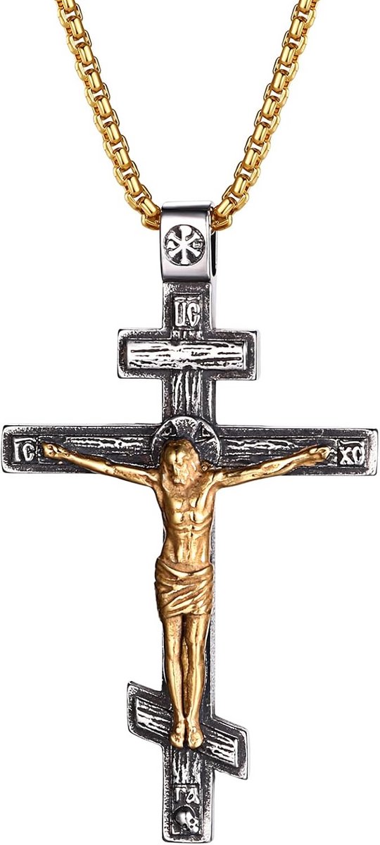 Oosters Orthodox Kruis Kette Heren Roestvrij Staal Religieus Christelijk Amulet met Jezus Hanger