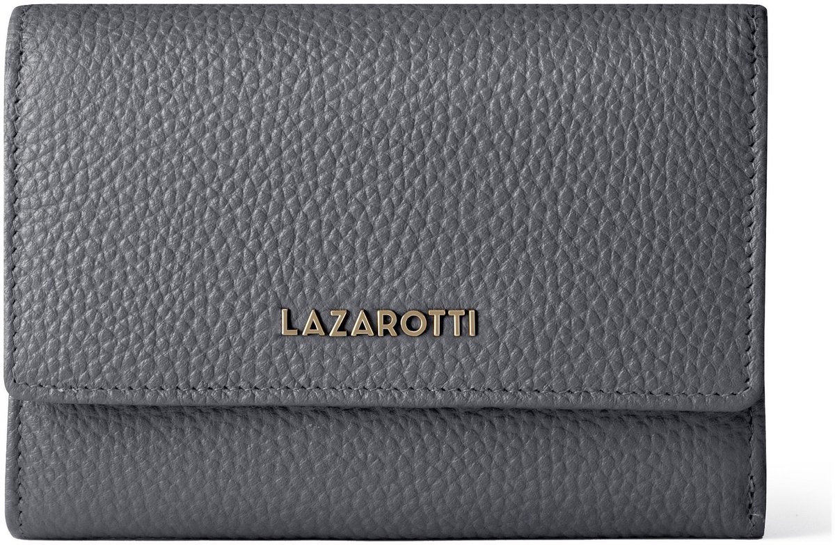 Lazarotti Leren portemonnee Bologna Leather Zip Wallet With 15 Card Slots Grey grijs