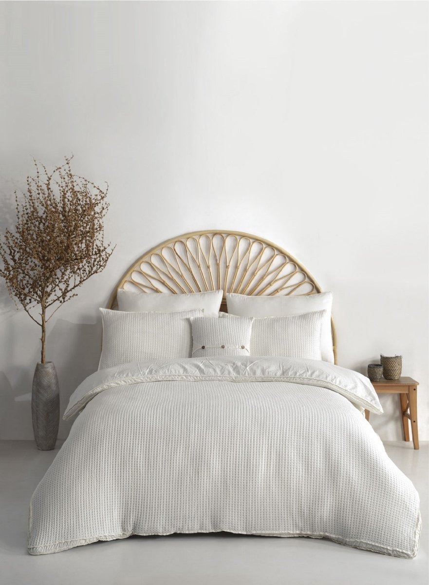Mila Home Waffle Collection - Beddengoedset Dekbedovertrek - Waffle Dessin - 100% Katoen Waffle- OEKO-TEX Gecertificeerd - 140x200 cm + 1 Kussenhoes 60x70 cm
