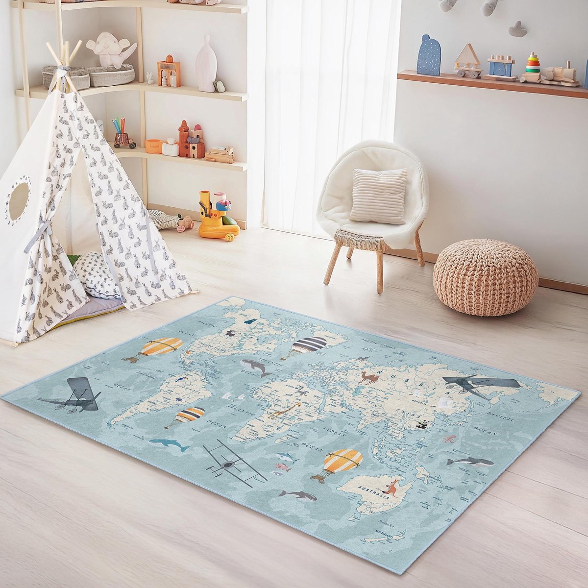 Mila Home - Kindertapijt Rechthoek - Vloerkleed Kinderkamer Tapijt - Speeltapijt - Wasbaar - Antislip - OEKO-TEX Gecertificeerd - 371 5