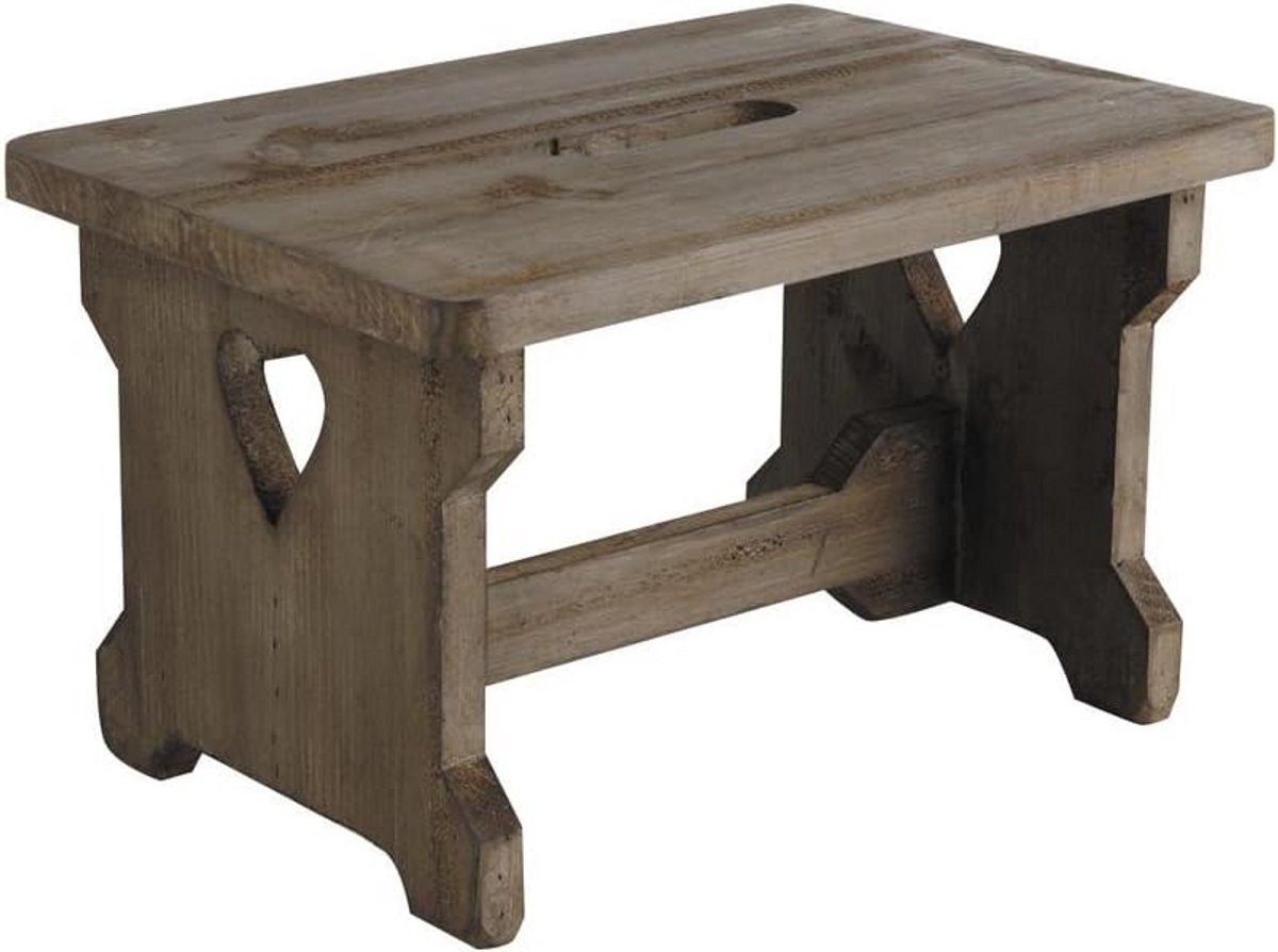Antieke houten kruk met hartmotief - 35 x 22 x 20 cm