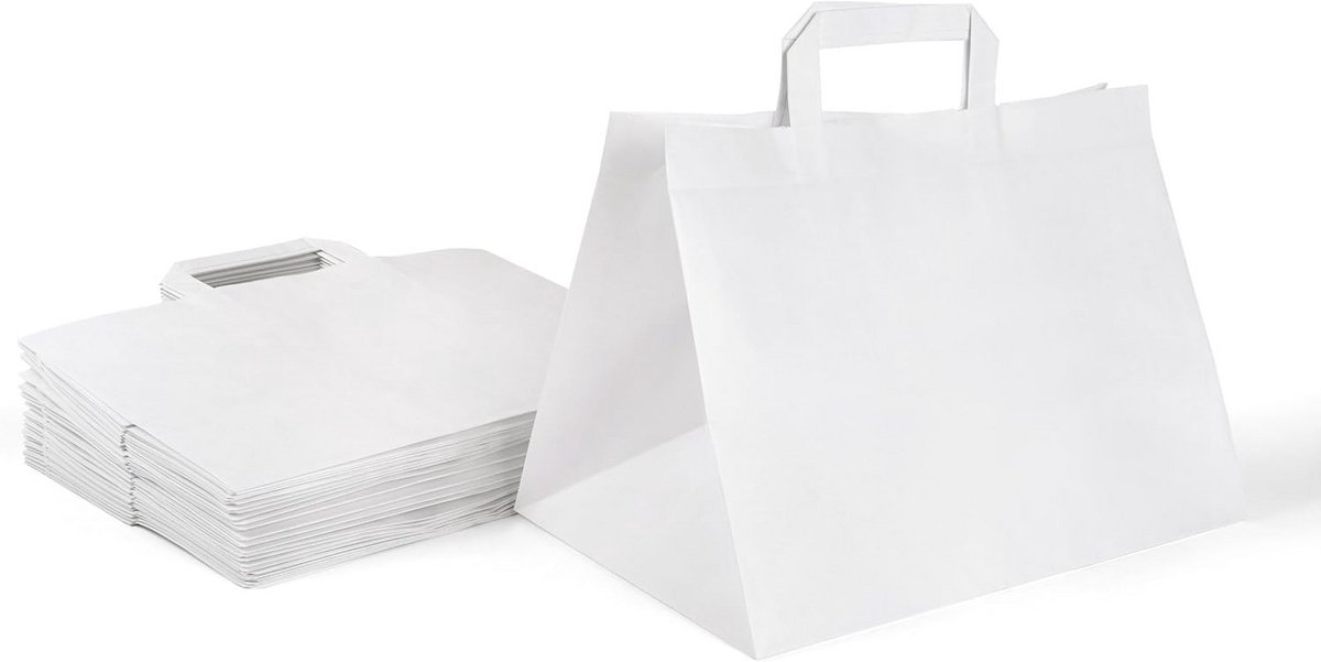 250 Stuks Witte Papieren Draagtassen met Handvat voor Cadeaus en Winkels