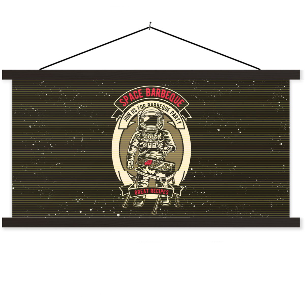 Posterhanger incl. Poster 60x30 cm - Schoolplaat - Vintage - Astronaut - BBQ - Textielpost