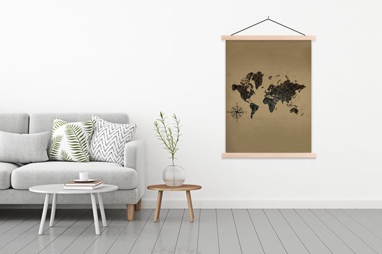 Décoration murale - Carte du Wereldkaart - Vintage - Boussole - Affiche scolaire - 120x160 cm
