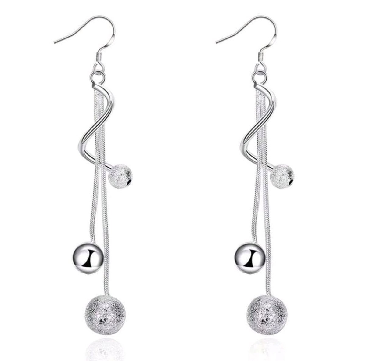 Zilver 925 oorbellen va drie lagen met bollige decoratie - 1 paar
