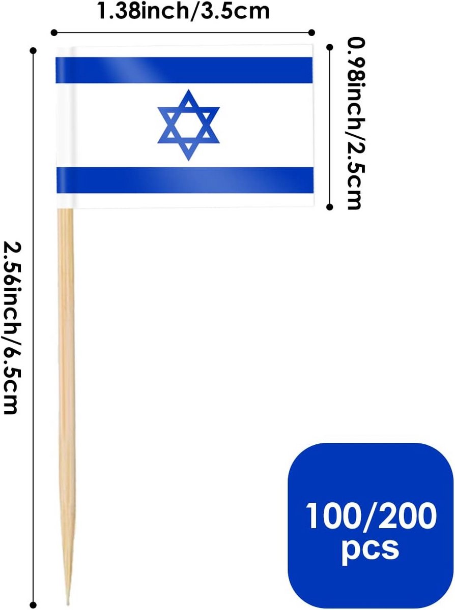 Cocktailprikkers met Vlaggen van Israël voor Feest en Decoratie (100 Stuks)
