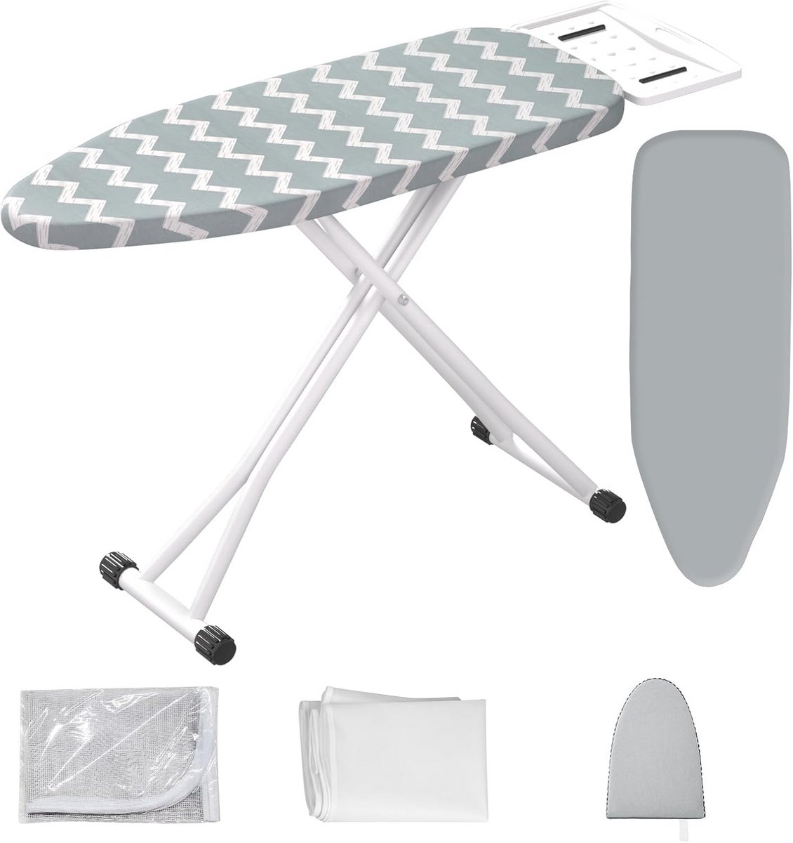 Opvouwbare hoogteverstelbare strijkplank met stalen frame en accessoires