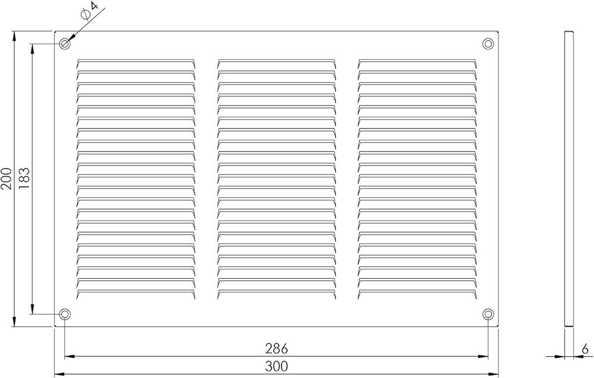 Ventilatierooster 300x200mm Wit Staal - Met Muggenhor voor Ventilatie