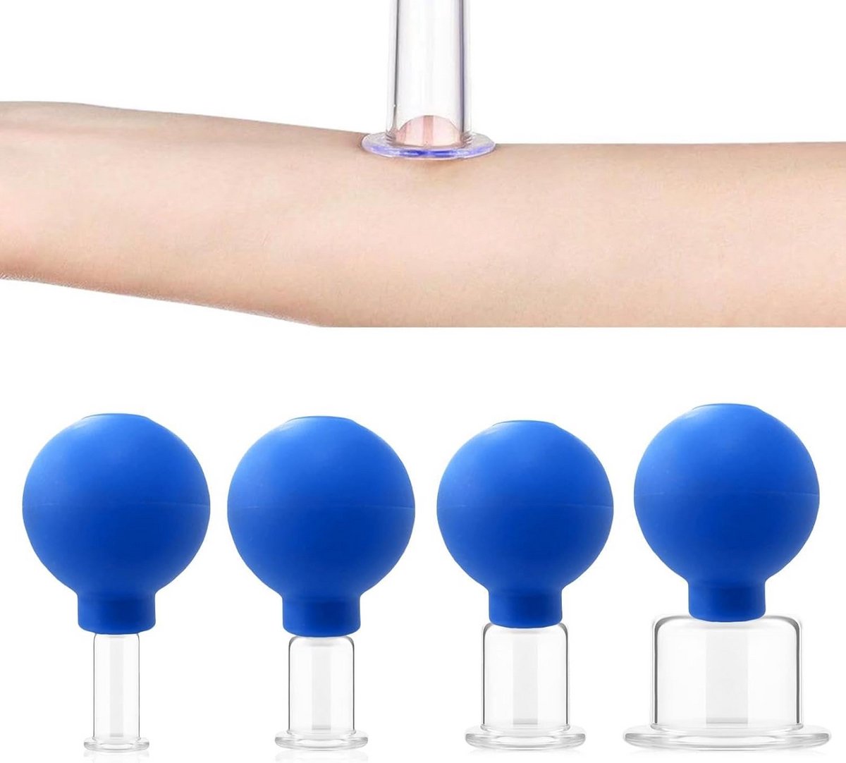 4 Stuks Cupping Glazen Set met Zuigbalk voor Huidverzorging en Massage