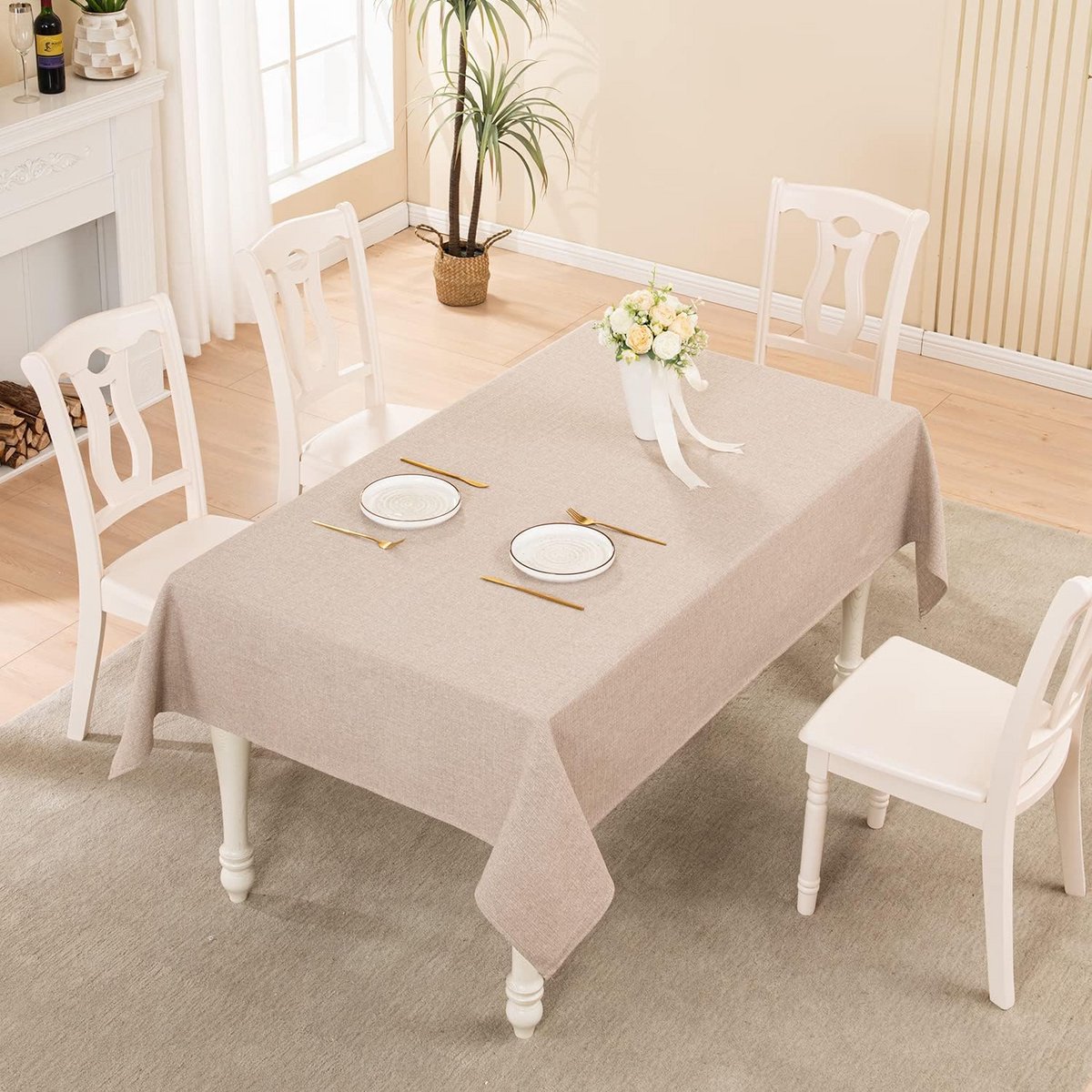 Waterdicht Tafelkleed Rechthoekig Beige Linnenlook 120x120 cm - Afwasbaar Tafellinnen