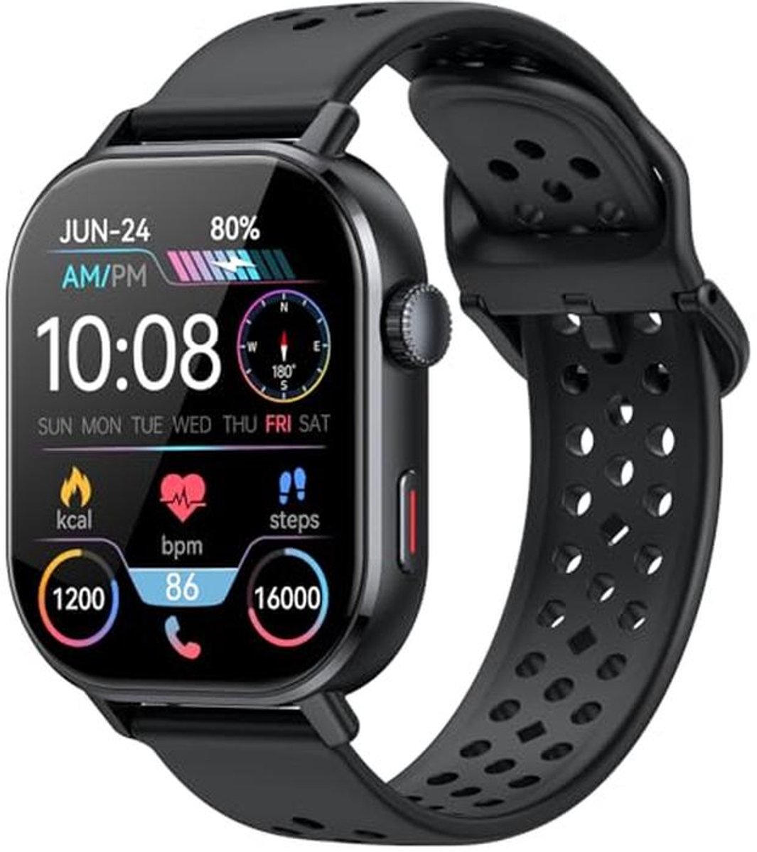 Slimme GPS Smartwatch met AMOLED Display en 110+ Sportmodi - Voor Dames en Heren - Zwart