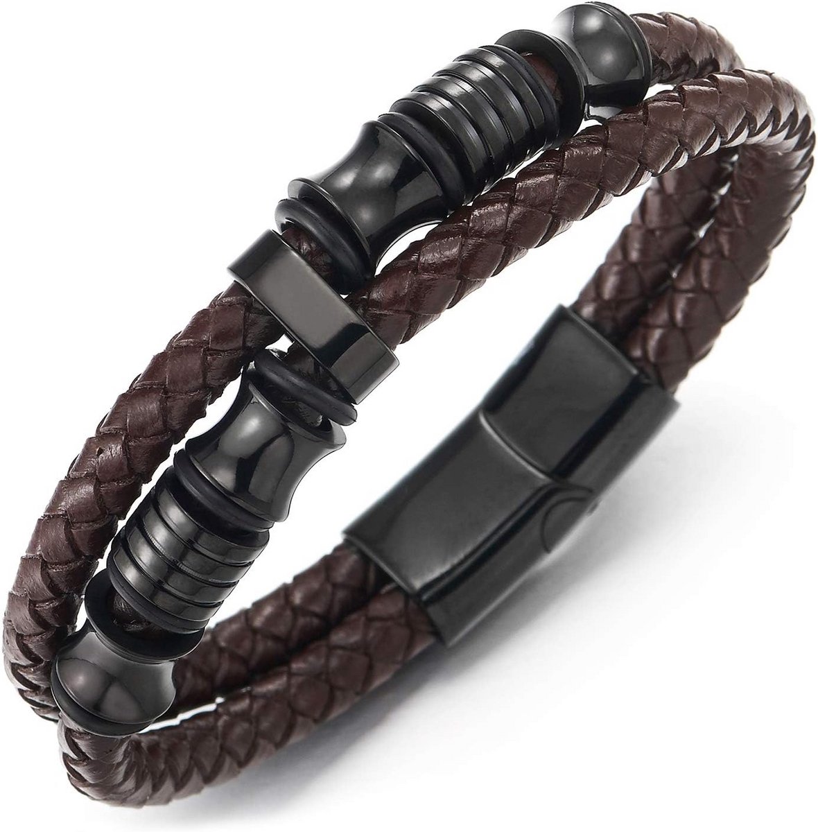 Dubbele Vrouwenarmband van Woven Leer met Magneetsluiting