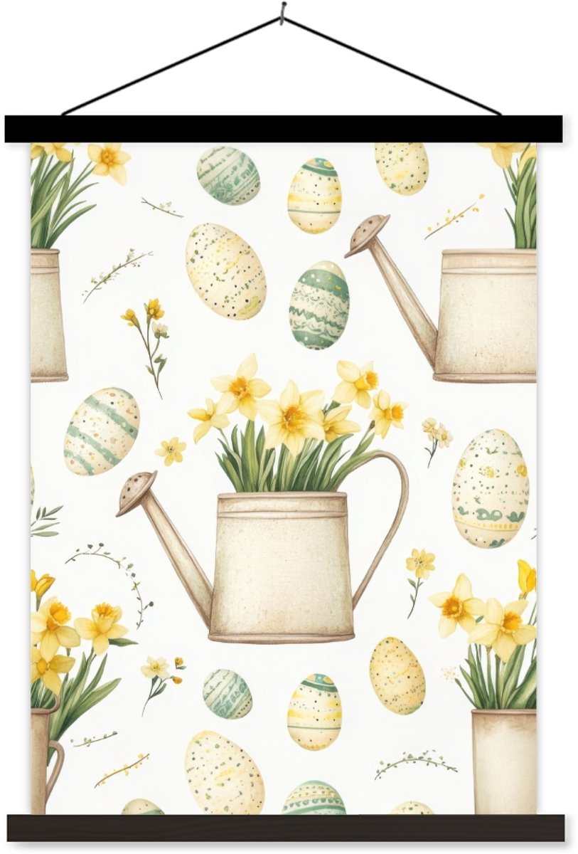 Posterhanger incl. Poster 60x80 cm - Schoolplaat - Gieter - Bloemen - Eieren - Textielpost