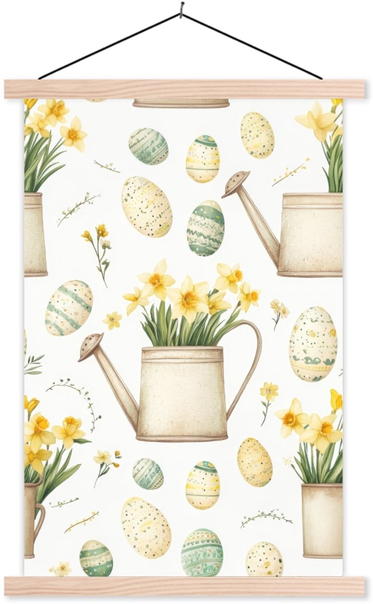 Posterhanger incl. Poster 120x180 cm - Schoolplaat - Gieter - Bloemen - Eieren - Textielpo