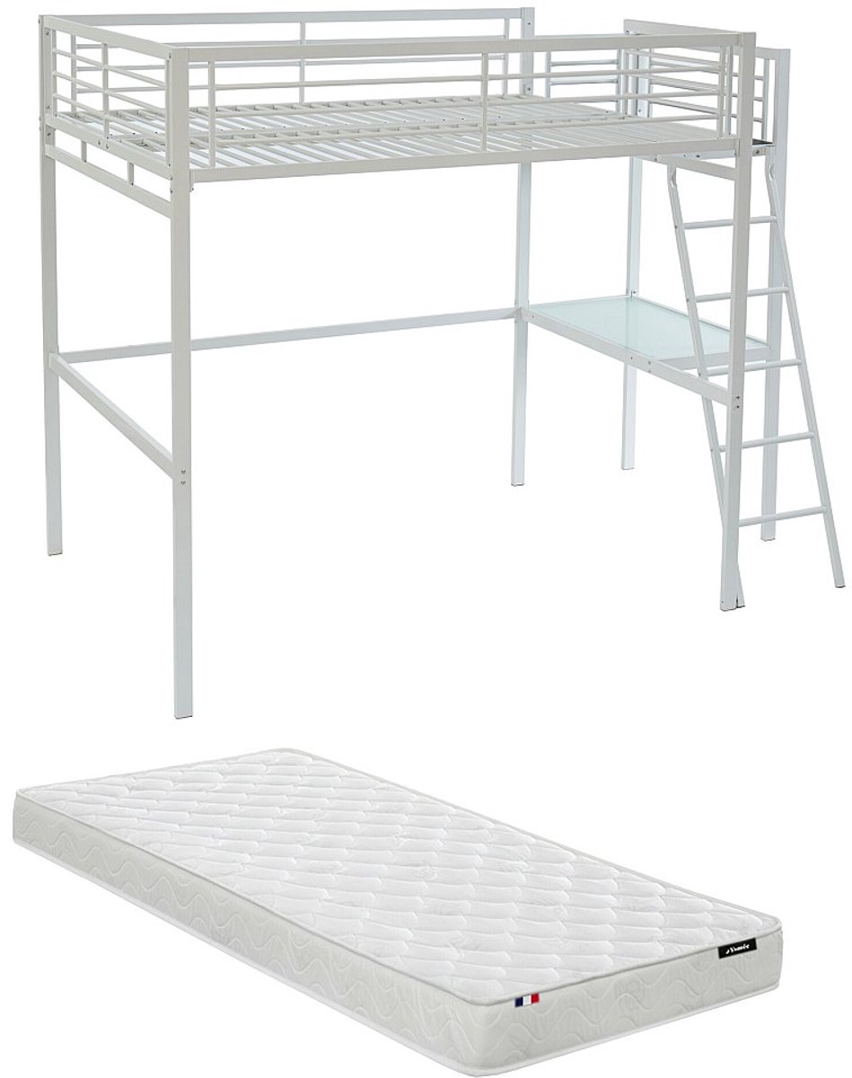 Vente-unique Hoogslaper metaal wit 140 x 190 cm