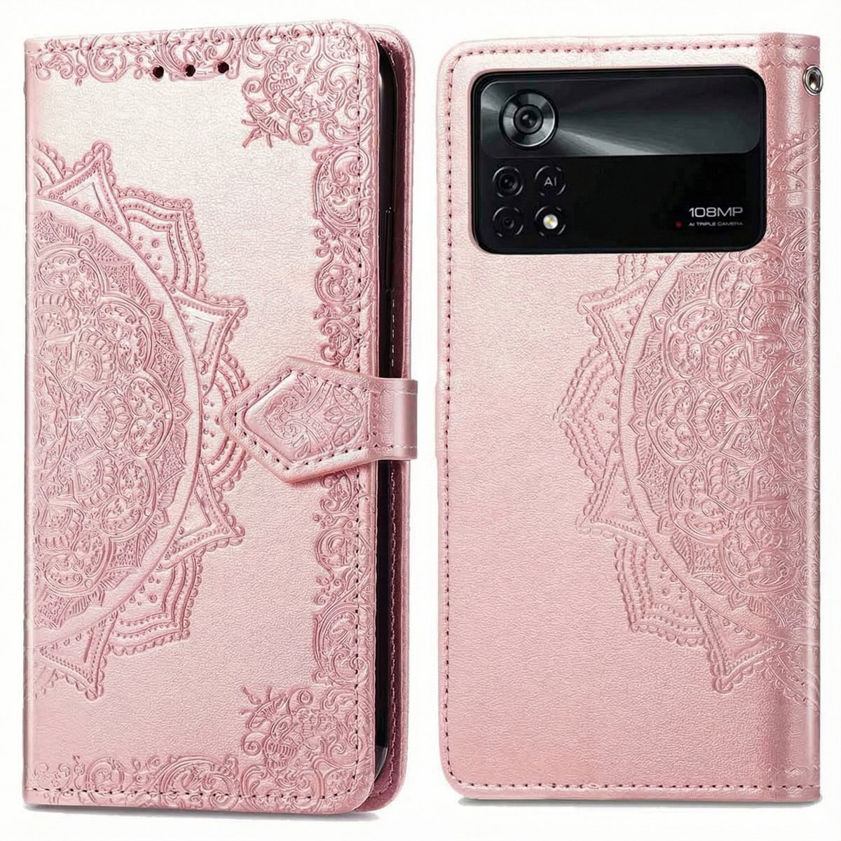 imoshion Hoesje - Geschikt voor Xiaomi Poco X4 Pro 5G - Mandala Bookcase - Rosé Goud