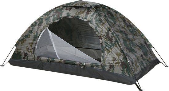 Enkele Kampeertent 1-Persoons – 200x100x100cm – Waterdicht & UV-bestendig – Digitale Camo Koepeltenten – Lichtgewicht Pop-up Tent met Draagtas – Geschikt voor Camping, Strand en Festival