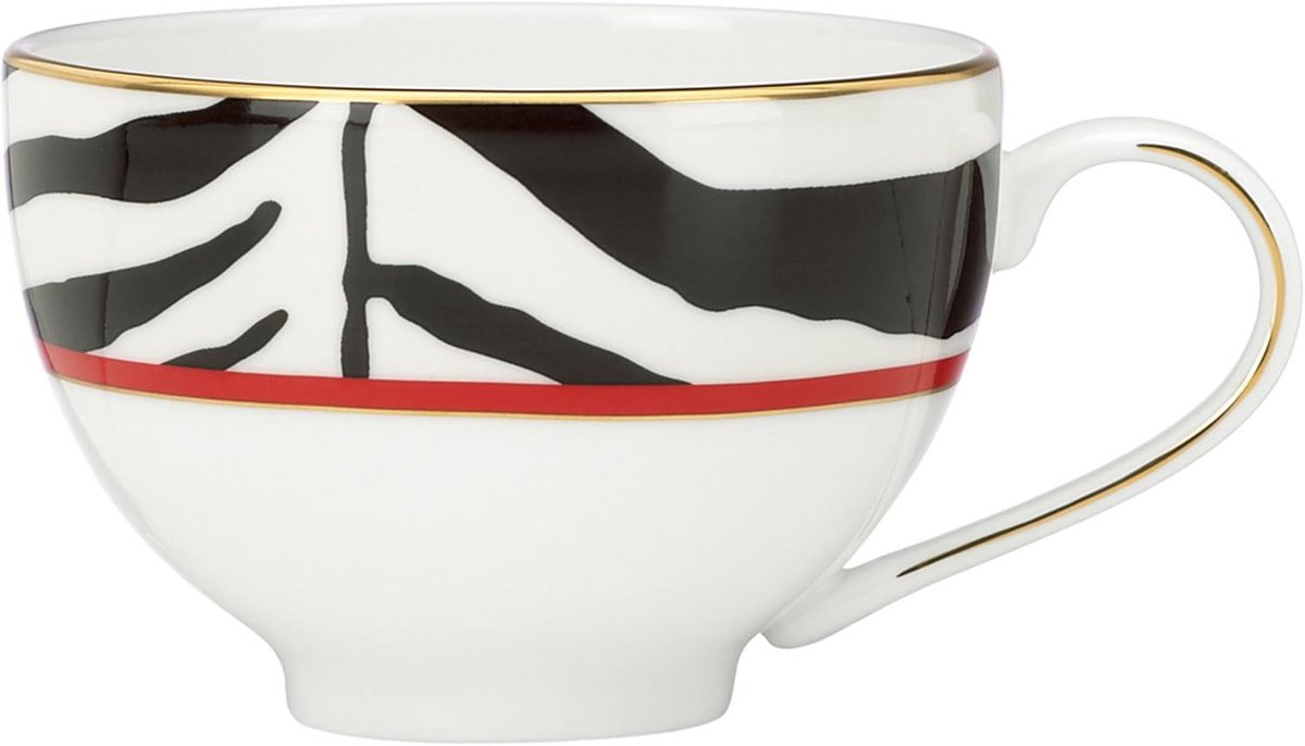 Zebra Theekop Fijn Porselein Zwart Wit Rood Goud Accent