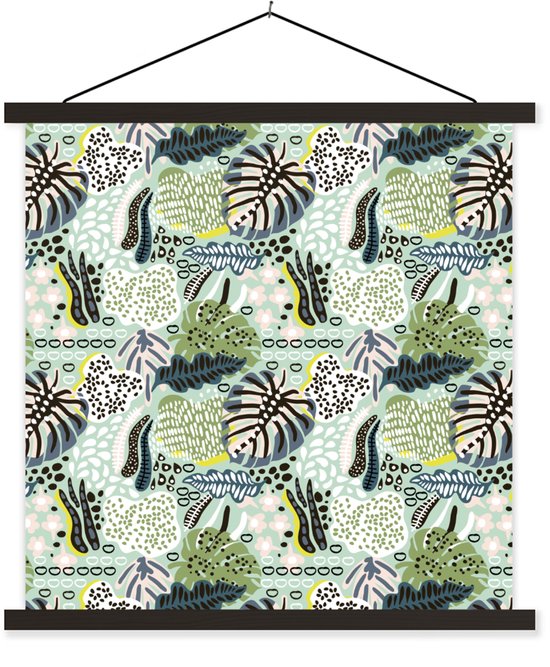 Posterhanger incl. Poster 40x40 cm - Schoolplaat - Jungle - Bladeren - Vormen - Textielposter - Zwarte latten