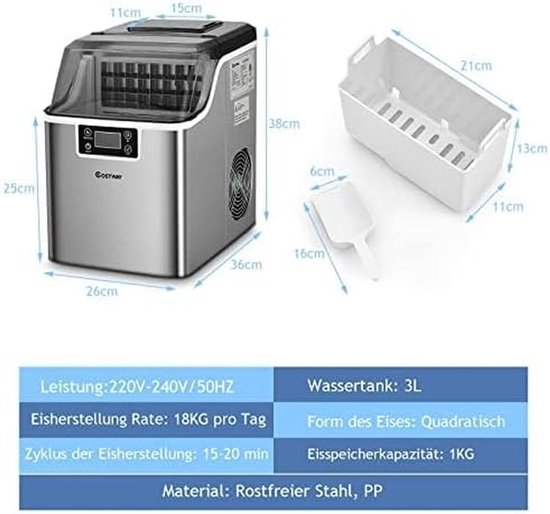 Snelle IJsblokjesmachine 3,2L Capaciteit - 24 Blokjes in 15 Min - Hoge Opbrengst 18kg/Dag van Merkloos — afbeelding 2