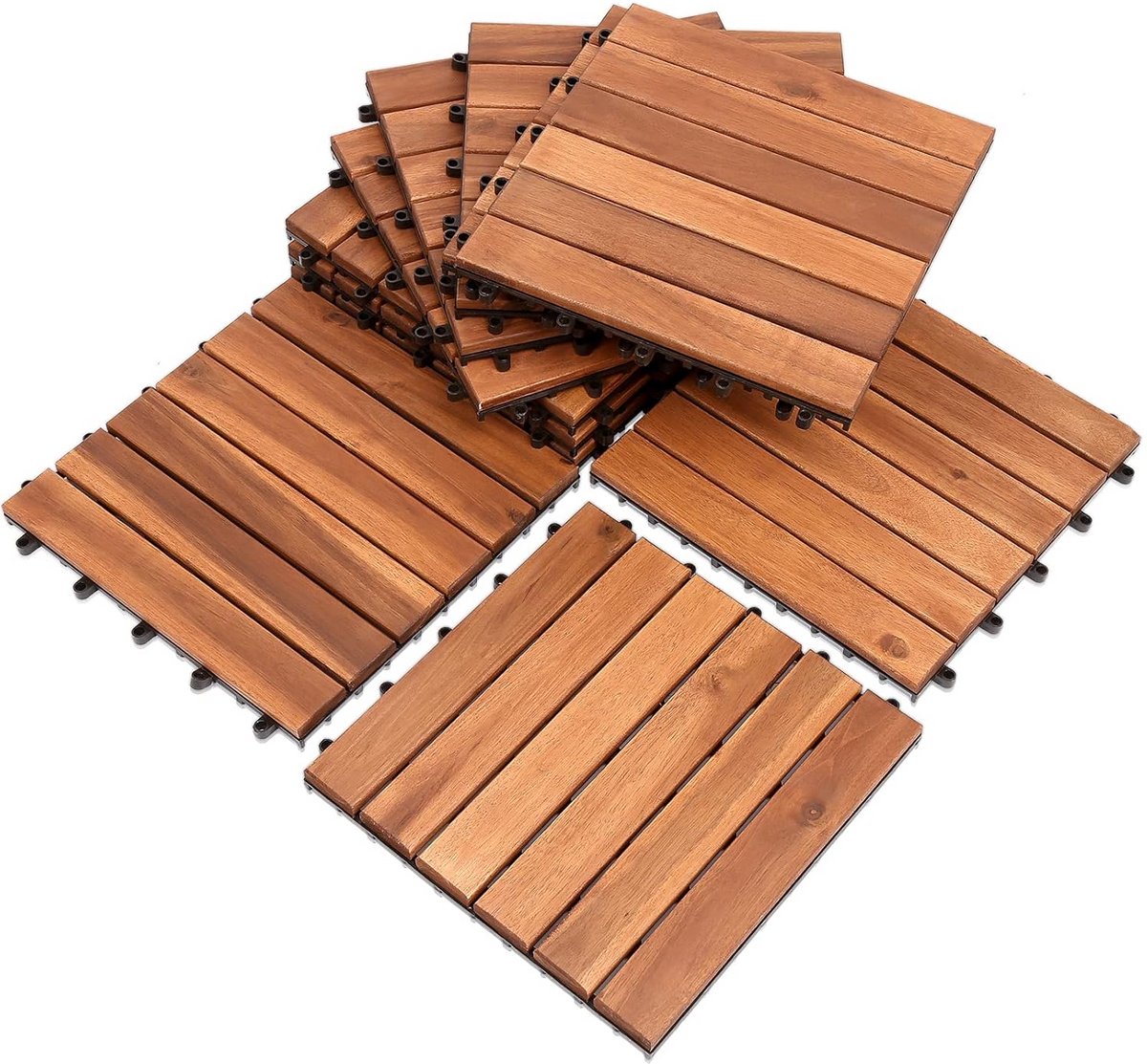 44 Stuks Houten Terrastegels Acacia Hout Kliktegels 30x30 cm - Balkon en Tuintegels