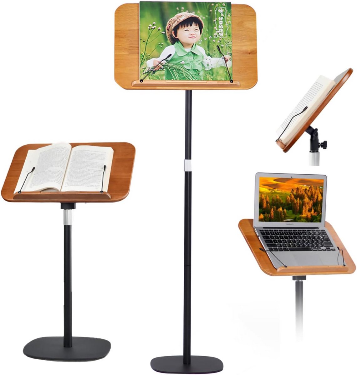 Verstelbare Houten Standaard voor Boeken, Muziekblad en Kookboeken