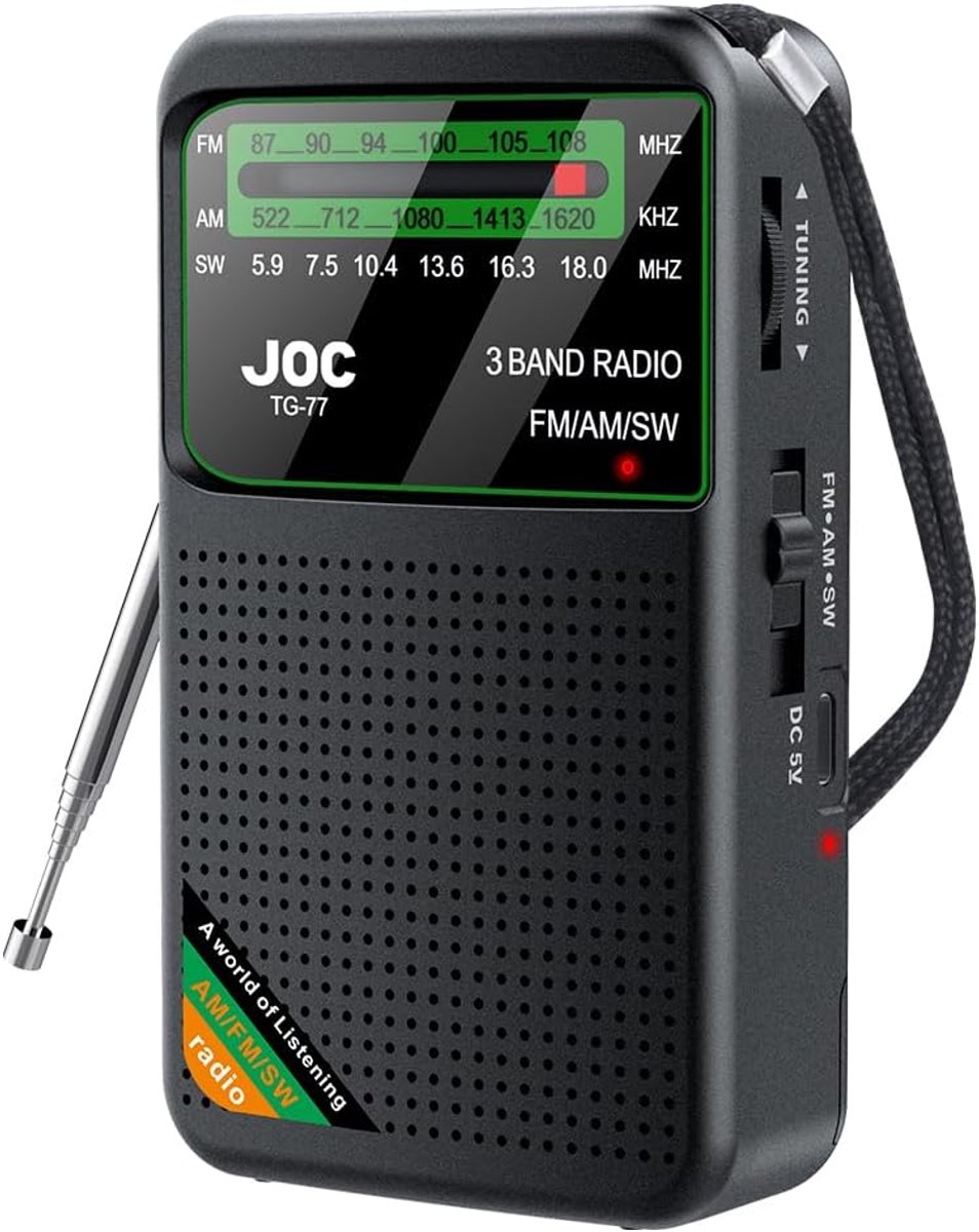 Noodradio FM AM SW-radio op batterijen, mini-radio met HD-display, geschikt voor binnen en buiten, wandelen, joggen en de sportschool.