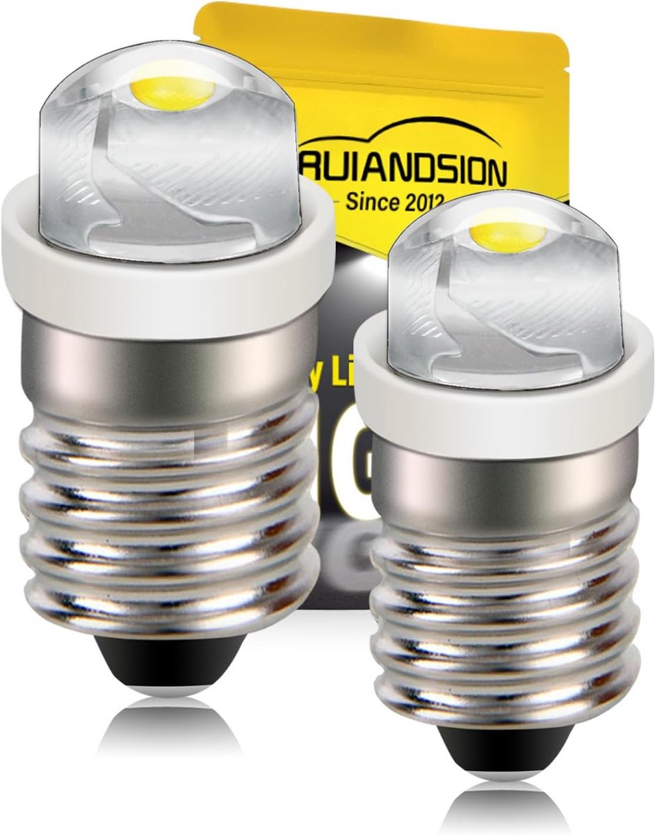 Set van 2 Witte E10 LED Lampen DC 1.5V voor Zaklamp en Voorloper