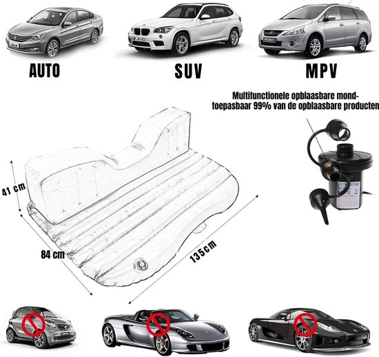 RVV® Auto Matras - Auto Luchtbed - Opblaasbed Auto - 145 x 80 x 50 - met V12 Pomp van Merkloos — afbeelding 2