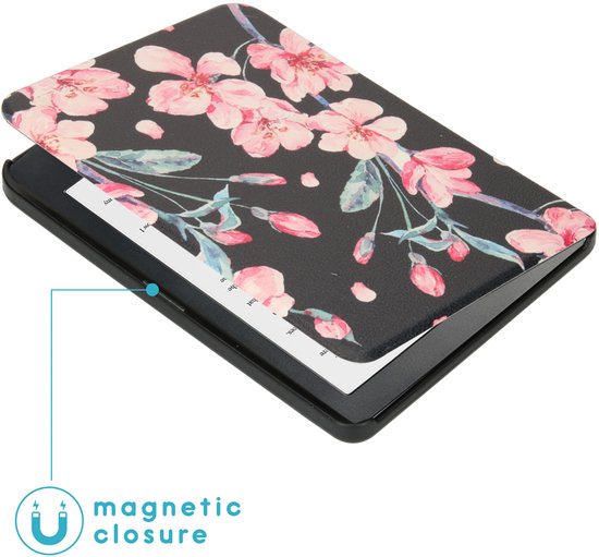 imoshion E-reader Hoesje - Geschikt voor Kobo Clara HD - Design Sleepcover Bookcase - Blossom Watercolor Black van iMoshion — afbeelding 2