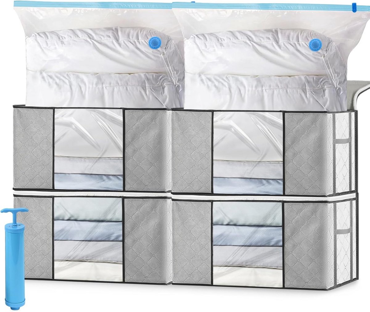 4 Stuks Opbergdozen met 4 Vacuümzakken en Pomp voor Kleding en Beddengoed