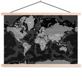 Affiche scolaire - Affiche textile - Carte du Wereldkaart - noir et blanc - 90x60 cm - Affiche textile