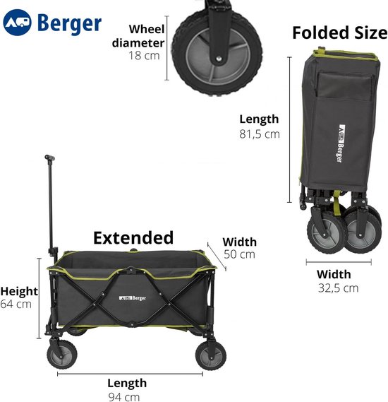 Opvouwbare Bolderkar 130 Liter - Transportkar tot 100 kg - Incl. Beschermhoes - Grijs van Merkloos — afbeelding 4