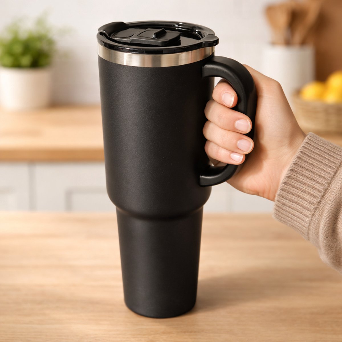 Thermosfles / Thermosbeker met eigen naam - Zwart - Laser gegraveerd — cadeau in Eigen foto/tekst - foto 7