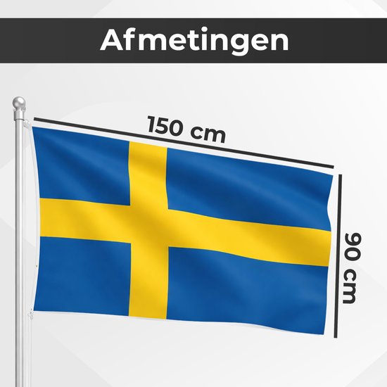 Zweedse vlag van 90 x 150 cm aan een vlaggenmast.