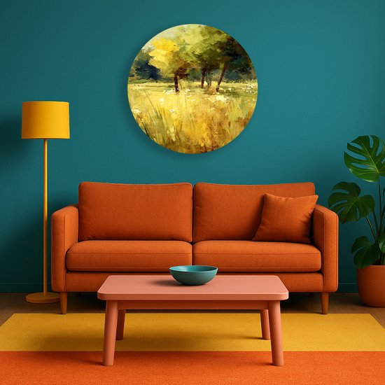 Zomerse boomweide – wandcirkel – ronde wandprint – Forex muurcirkel – 100x100 cm