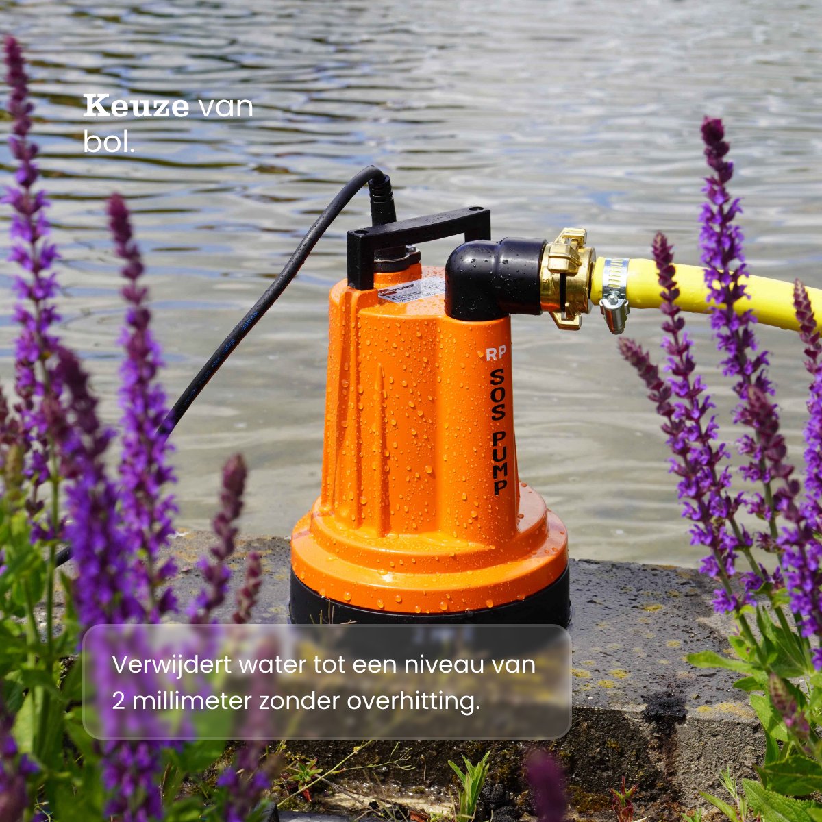 SOS PUMP ® SET Dompelpomp met Schakelaar – Vlakzuigend tot 2 mm – Inclusief 25 m Tuinslang 3/4” (19 mm), Snelkoppelingen & Terugslagklep – Dweilpomp – Vlakzuiger – Kelder – Wateroverlast – foto 3