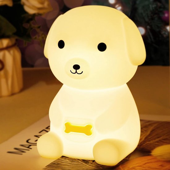 KZQ Nachtlampje Kinderen, Oplaadbare Hond Nachtlamp met Kleur Tikfunctie en 5 Lichtstanden, USB C Siliconen Baby Nachtlamp, Draadloze Portable Nachtlamp voor Kinderkamer en Babykamer