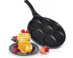 Famanu – Pannenkoekenpan met dierenvormen 26 cm, 7 vrolijke figuren voor mini pannenkoeken, antiaanbaklaag, geschikt voor inductie, gas, keramisch en elektrisch