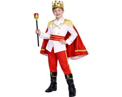 Joya Kids® Luxe Prins Verkleedkleding Kind | Koning Kostuum voor Jongens | Compleet Verkleedpak met Cape, Kroon, Staf & Schoenhoezen | Majesteit Pak Kinderen | Carnaval, Verkleedfeest, Schooltoneel | Maat 120