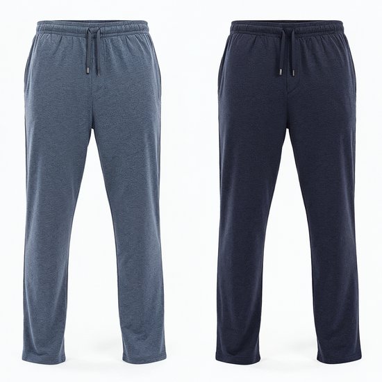 Milanoro - Set de 2 pantalons de pyjama en coton pour homme - Bleu marine/ Blauw uni - XL