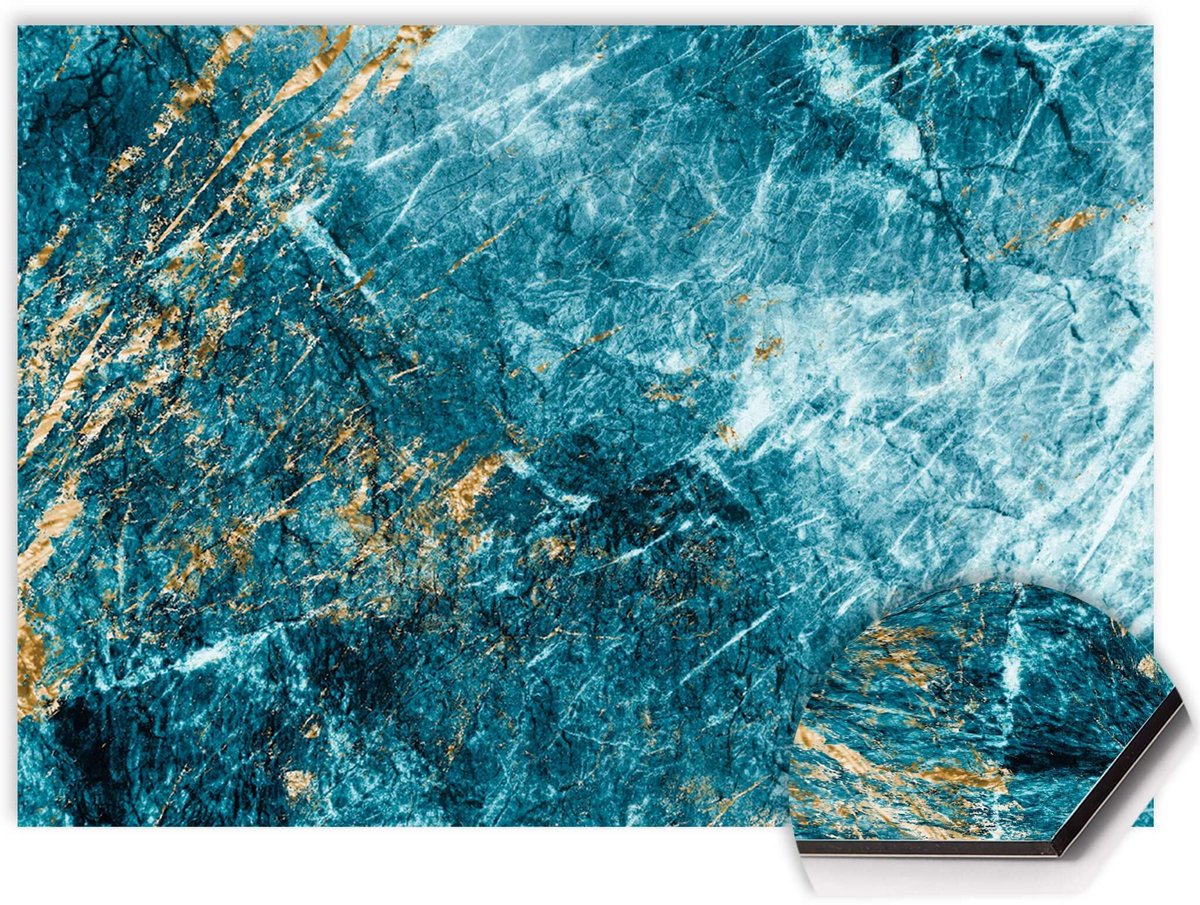 KitchenArt - Deep Ocean Marble Spatscherm - 100x65 cm - Spatscherm Achterwand Keuken - Spatwand Keuken